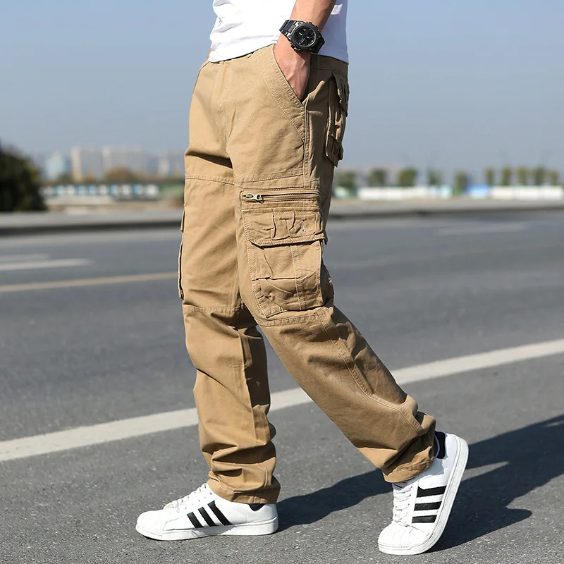 

Fashion Men Cargo Pants cotton Casual Loose Multi Pockets Army Military Pants Men's streetwear Joggers Plus Size Long Trousers