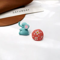 mihan s925 needle cute jewelry animal elephant earrings new design enamel blue pink asymmetrical stud earrings for girl gifts