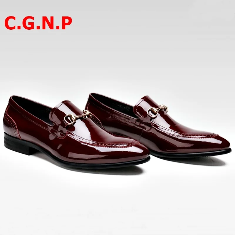 

C.G.N.P Dress Shoes Handmade Patent Leather Men Loafers British Style Slip On Leather Mens Shoes Casual Boat Shoes Driving Shoes