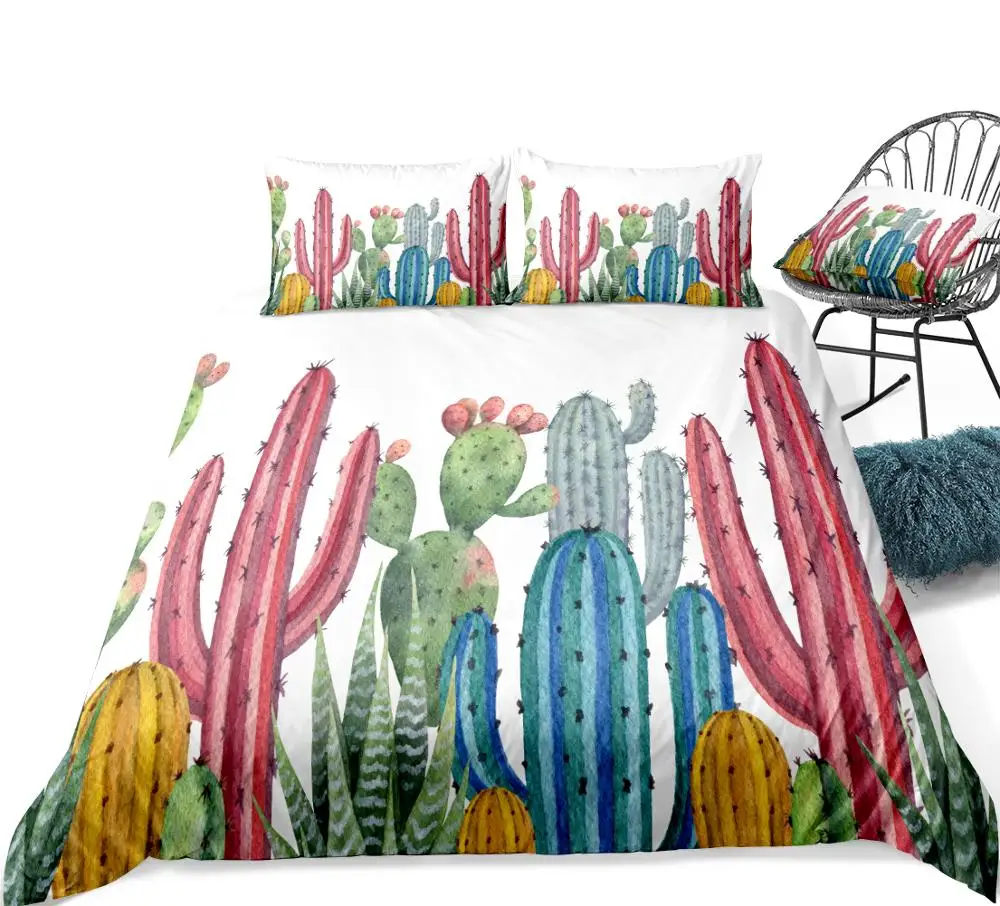 Комплект постельного белья с изображением кактуса покрывало тропическими