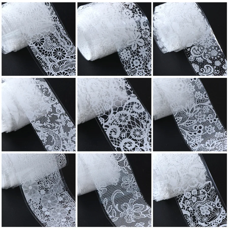 

10pcs Lace Transfer Foil Black White Nail Stickers Hollow Flower Sliders Transparent Decals Wraps Nail Art Decoration Set HB12