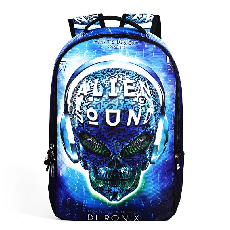 

School Backpack for Boys Polyester Bags for College Students Fashion Backpack for Teenagers Travel Bag 3D Skull Vintage Printed