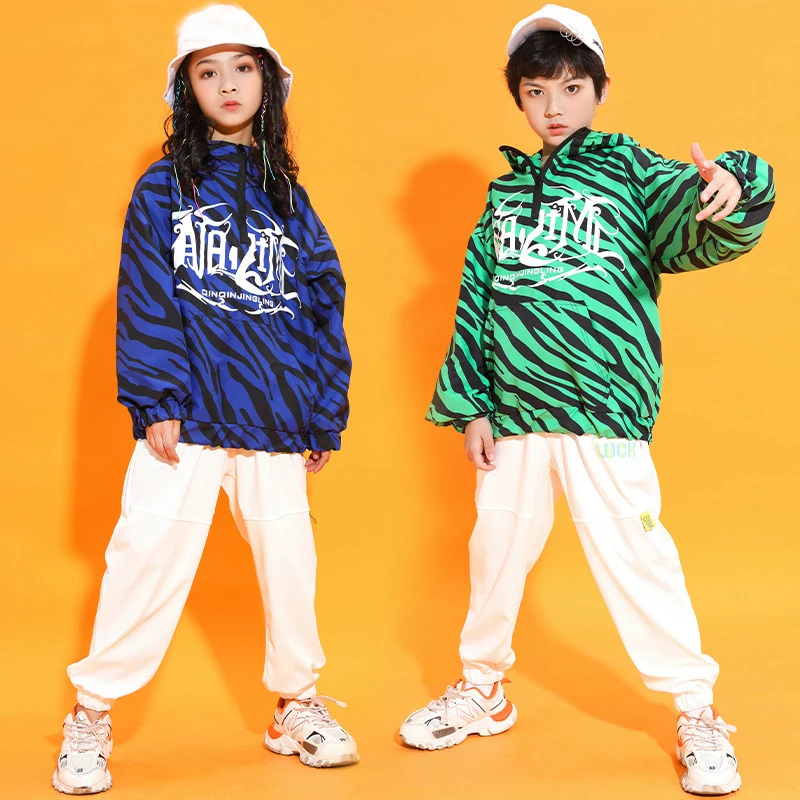 

Children's Hip-Hop Clothing Boys Girls Striped Sweatshirt Jazz Pants Jazz Dance Outfits Ballroom Street Dancing Clothes XS1300