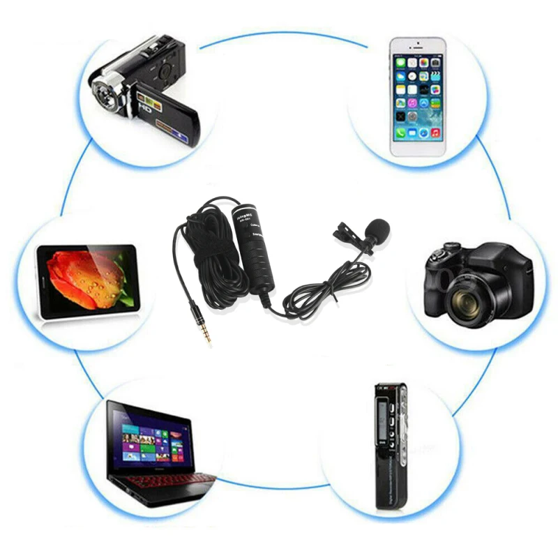 Microphone MB-Q01 6m Clip-on Lavalier Mini Audio 3.5mm Collar Condenser Lapel Mic for recording Canon / iPhone DSLR Cameras | Электроника