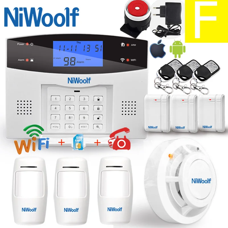F Wifi PSTN GSM сигнализация совместима с 433 МГц беспроводной/проводной детектор датчик двери сигнализация Умный дом релейный выход телефон приложение - Цвет: F
