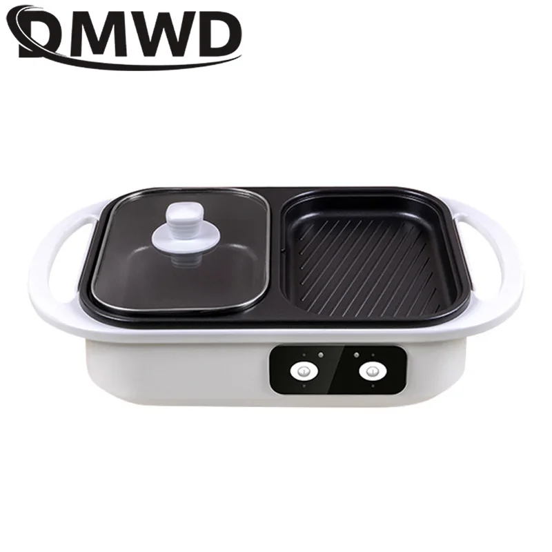 dmwd 2 in 1 electric hot pot cooker bbq grill 1300w multifunctional non stick frying pan barbecue plate smokeless roast cooker free global shipping