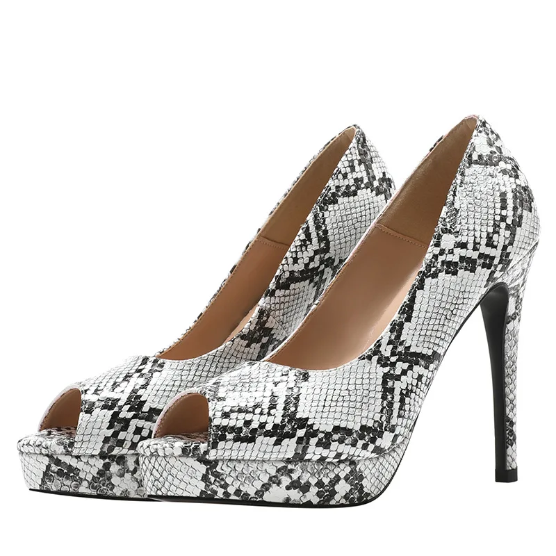 

Super high-heel platform stiletto women's sexy sexy snake-pattern pumps women's open-toe fish mouth shoes