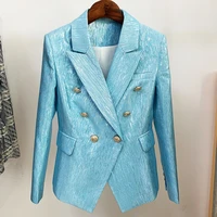 high street newest 2021 designer jacket womens double breasted lion buttons slim fitting glitter blazer