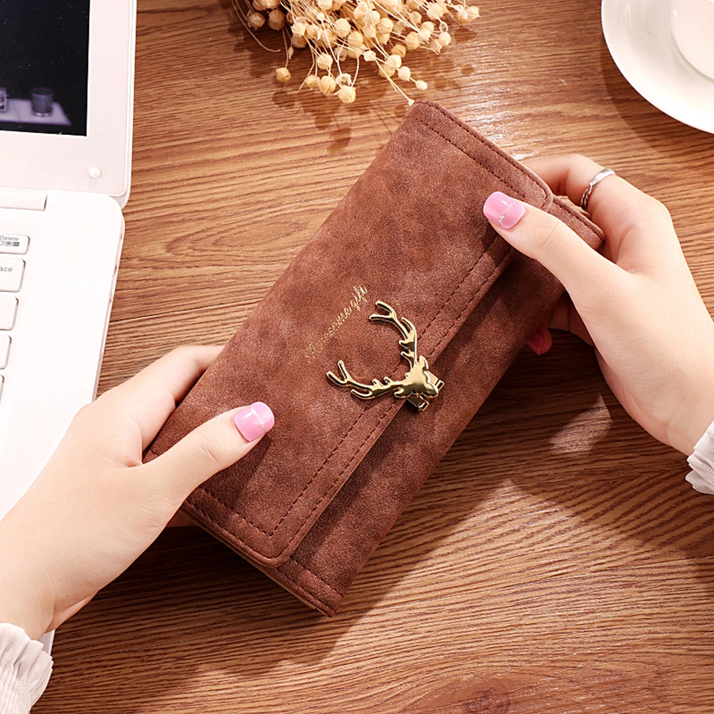 

Women Fashion Wallet Deer Purse PU Leather Long Clutch Wallet Coin Card Holder Phone Cash Buckle Pocket Ladies Handbag