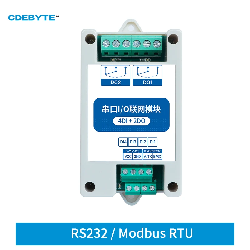 

ModBus RTU Serial IO Module RS232 Interface 4DI+2DO 8 Digital Outputs Rail Installation 8~28VDC CDEBYTE MA02-AXCX4020