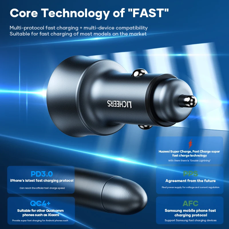 licheers 95w car charger fast charging dual port usb type c digital qc pd 3 0 laptop car phone charger for iphone 13 12 xiaomi free global shipping