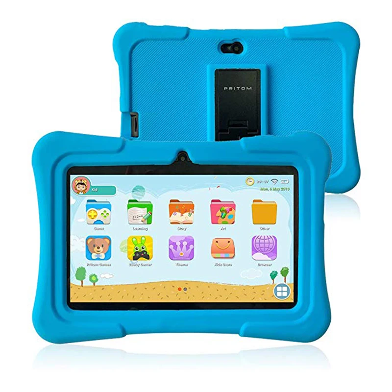 Light Blue PRITOM K7 7 дюймов Детские Планшеты Android ПК 1 Гб Оперативная память 16 Гб Встроенная память 4 ядра Планшеты Wi-Fi, Bluetooth, Dual Камера с Детские планшеты чехол - Комплект: Light Blue