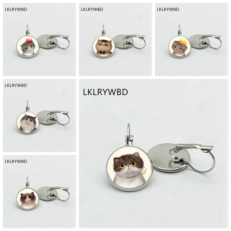 

LKLRYWBD /Cartoon Crown Cat Earrings Silver Bronze Earrings Glass Pendant Earrings Fashion Men and Women Jewelry Beautiful Gifts