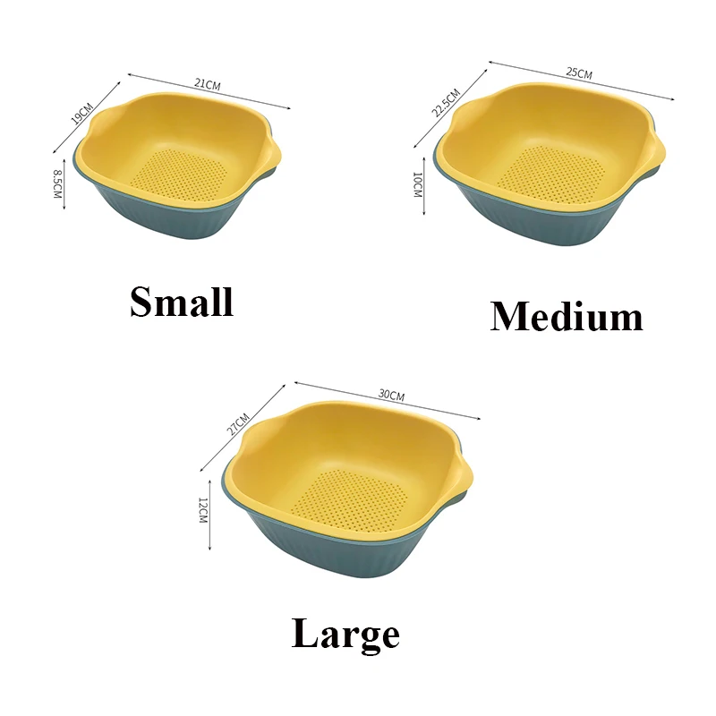 

Large Double-Layer Household Kitchen Creative Hollow Safe and Durable Multi-Size Fruit Vegetable Basin Drain Basket