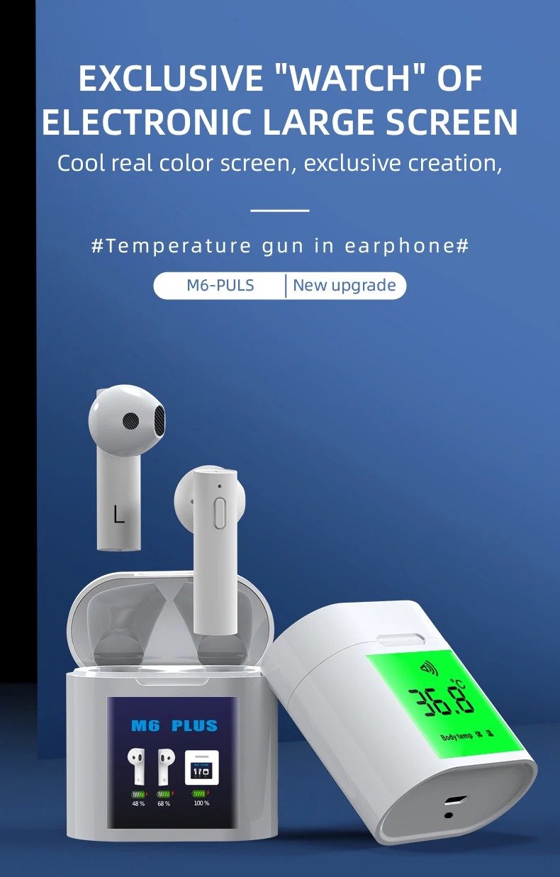 M6 PLUS 5 0 беспроводные Bluetooth стерео в ухо ЖК дисплей измерение температуры наушники