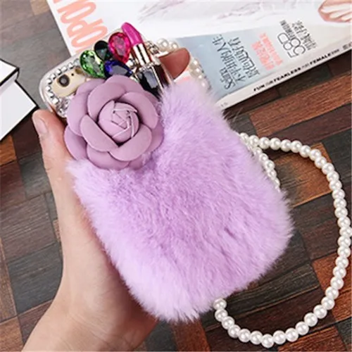 

Roses and Rabbit Fur Phone Case for IPhone 12 Pro 11 Pro Max XR X XS Max 7 8 Plus Shockproof Protection Back Cover Fundas
