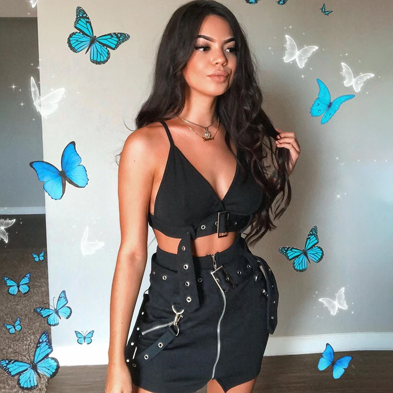 Женский короткий топ без рукавов готический Топ в стиле Харадзюку с открытой