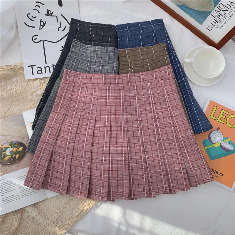 

Skirts Women Mini Plaid Pleated High Waist Various Colors Korean Style Chic Trendy Streetwear All-match Womens Daily Fashion New