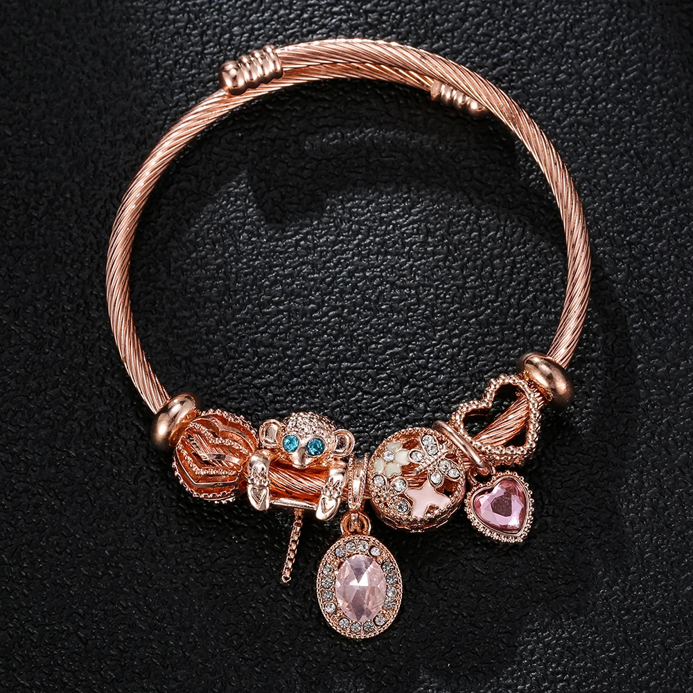 Модный Эластичный металлический браслет с бусинами в виде обезьяны ювелирные