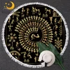 BlessLiving Egyptian Black Gold Round Beach Towel Ancient Art Adult Large Towel Retro Circle Blanket Cover With Tassel 150cm 1