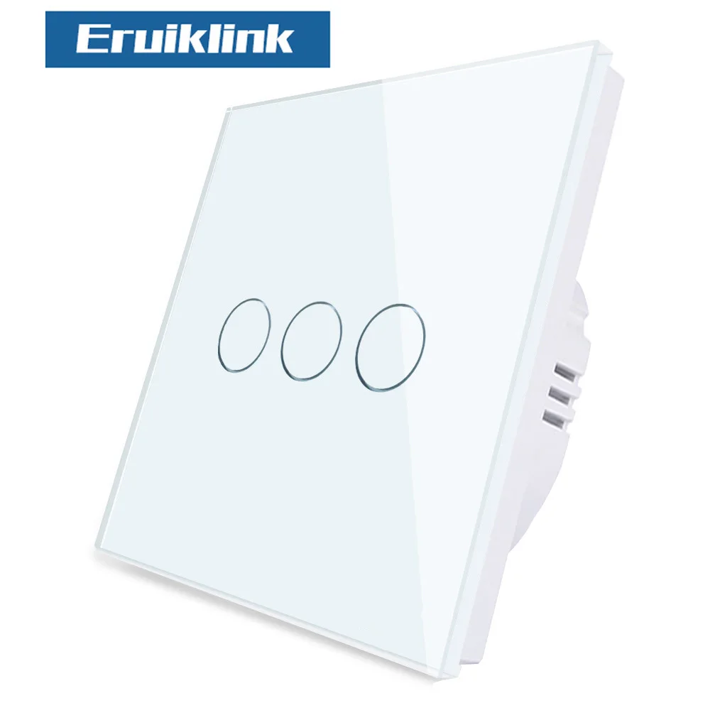 Eruiklink ЕС/Великобритания стандарт AC 110 V-250 V светильник, настенный выключатель, Хрустальная стеклянная панель, сенсорный настенный светильник - Цвет: 3 Gang White Switch