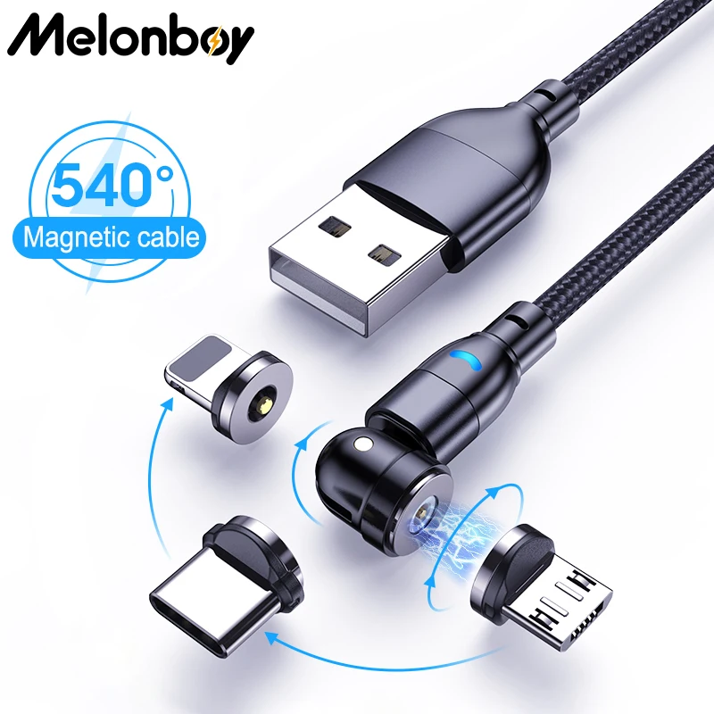 

Melonboy 540 Rotation Magnetic Charging Cable Type C Cord Micro Usb Cable for Xiaomi Huawei iPhone 12 11 Mobile Phone Charger