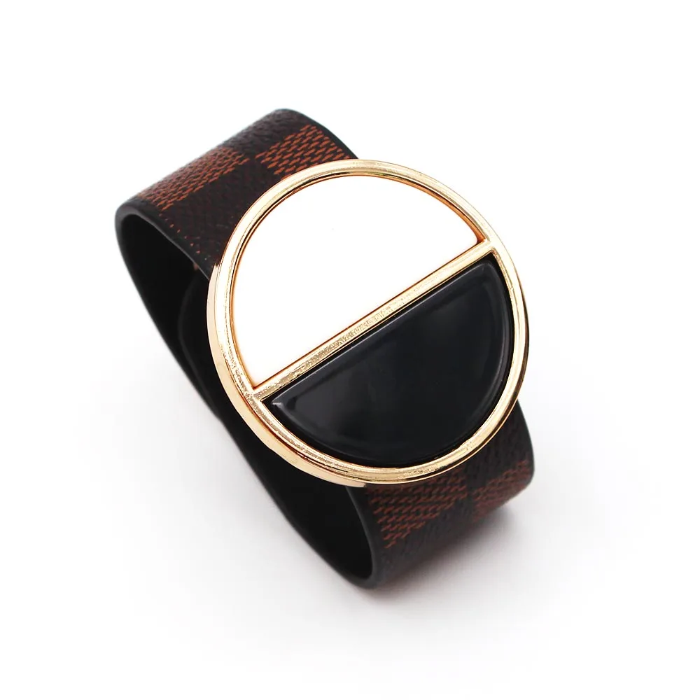 Массивный геометрический черный и белый кожаный браслет для женщин модные