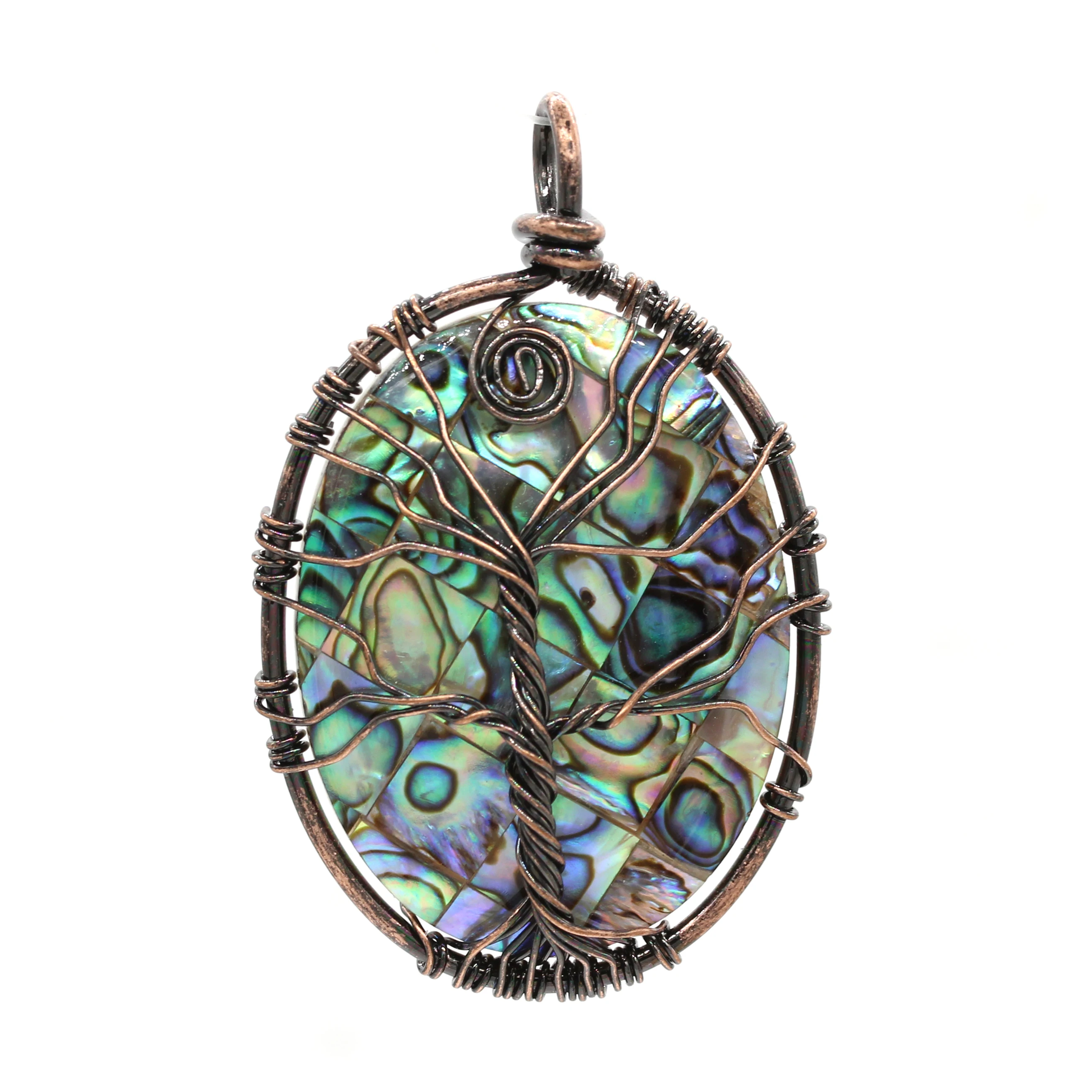 100 уникальный 1 шт медная проволочная обертка Дерево жизни овальной формы Абалон