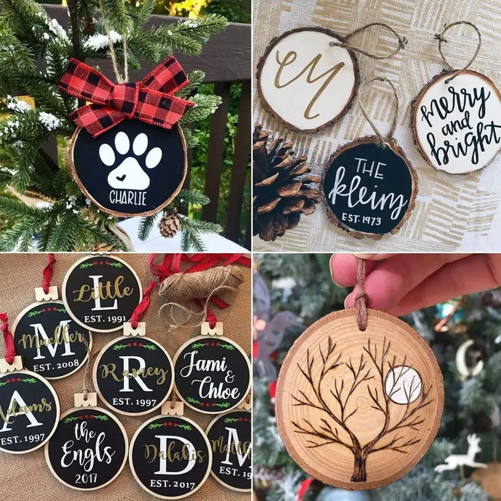 

Natural Wood Slices Round Unfinished Predrilled Tree Bark Log Discs with Jute Twine for DIY Ornaments Easter/Party Decoration