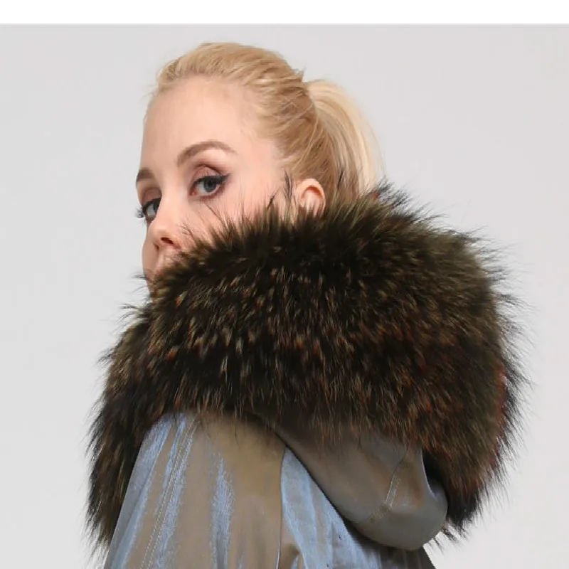 

2020 Winter Jacket Women Long Parka Real Natural Genuine Long Fur Coat Natural Raccoon Fur Collar Hood Thick Warm Parkas New N49