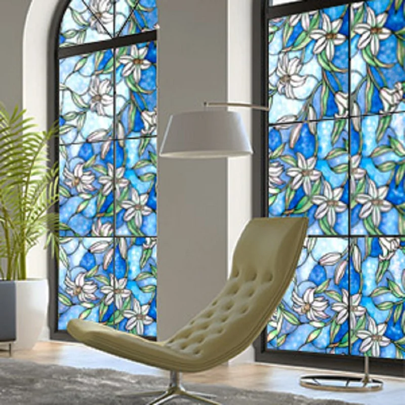 Витражное окно с изображением лилии статическая пленка непрозрачная несколько