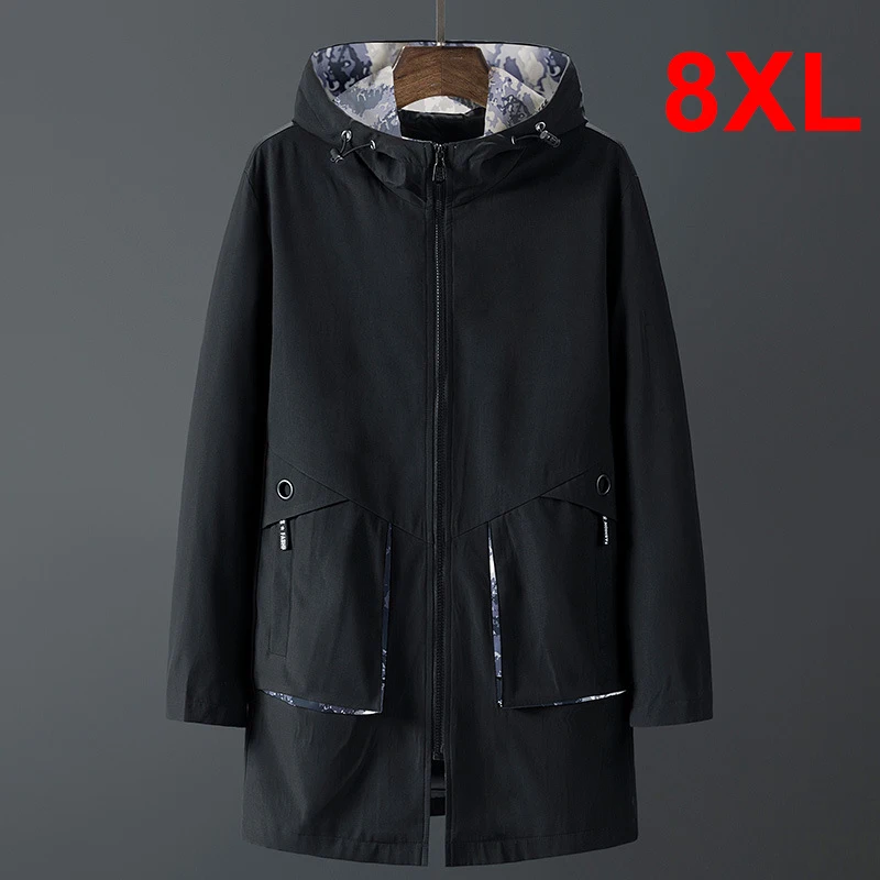 

8XL большой размер Длинная ветровка мужская куртка пальто осень 2020 модные куртки с капюшоном камуфляжная верхняя одежда пальто размера плюс ...