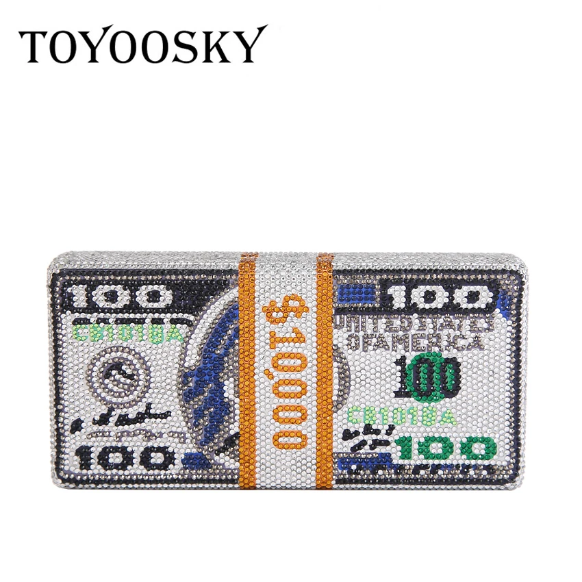 

TOYOOSKY Hot-Fixed Crystals Women $100 Dollars Money Evening Clutch Bags Dollars Diamond Wedding Dinner Purses and Handbag