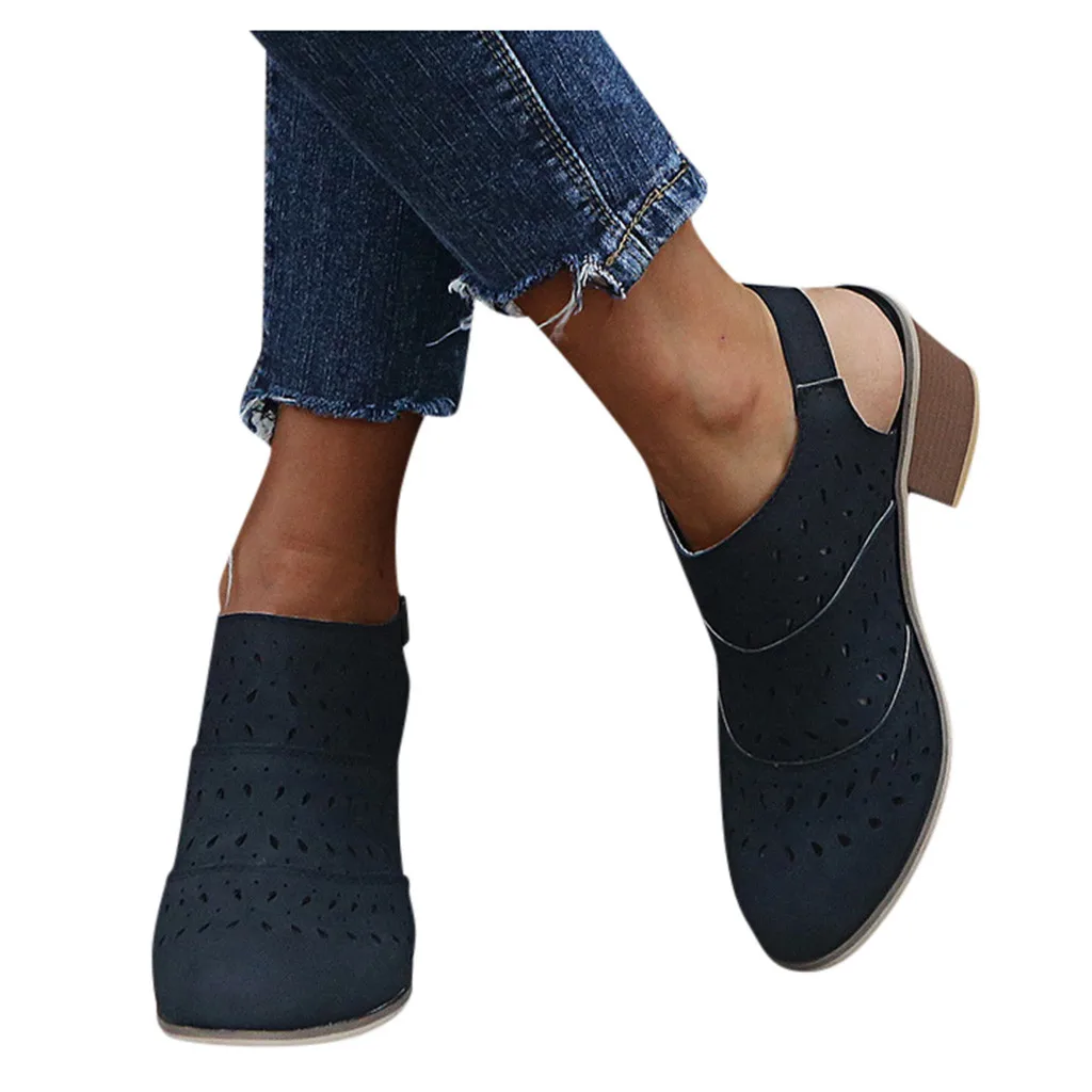 Vintage Rome Women's Ladies Sandals Hollow Out Square Heels Shoes Pure Color Solid Women Summer sandalias mujer 2020 |