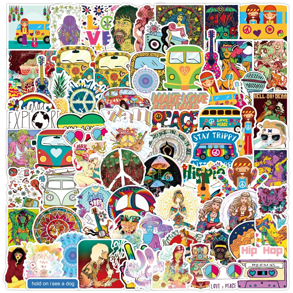 

10/50/100PCS Retro Hippie Peace Love Stickers Aesthetic Laptop Scrapbooking Guitar Waterproof DIY Graffiti Sticker Pack Kid Toy