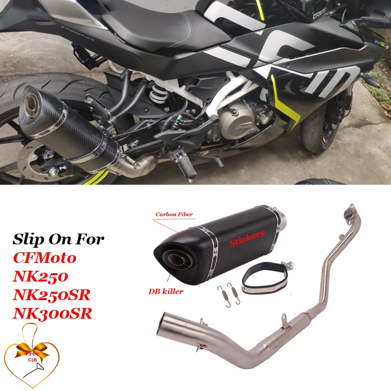 

Slip On For CFMoto NK250 NK250SR NK300SR Motorcycle Carbon Exhaust System Tube Escape Modified Front Middle Connect Link Pipe