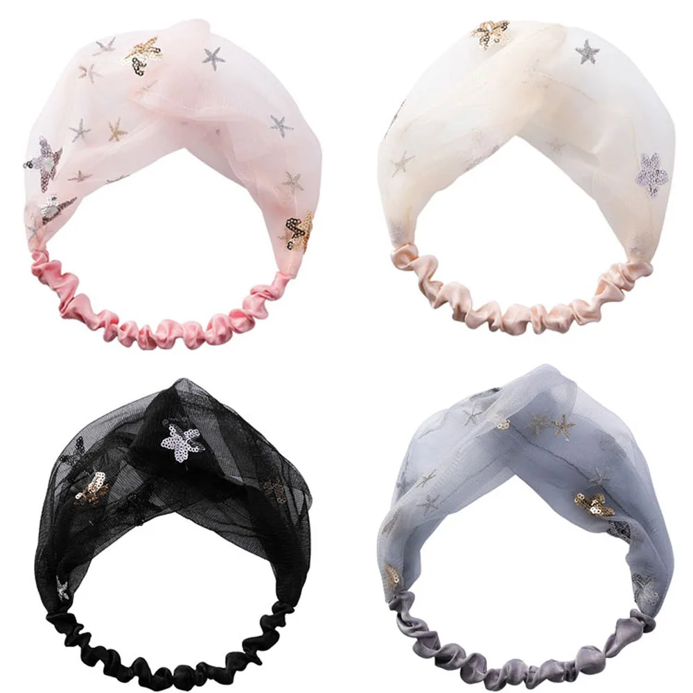 Эластичная Кружевная повязка на голову с вышивкой в виде звезды |