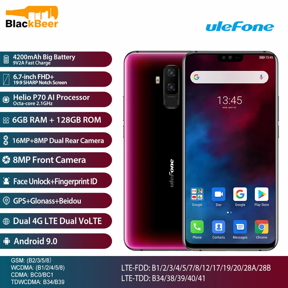 Ulefone T2 T 2 смартфон с 6 7 дюймовым дисплеем восьмиядерным процессором Helio P70 ОЗУ ГБ