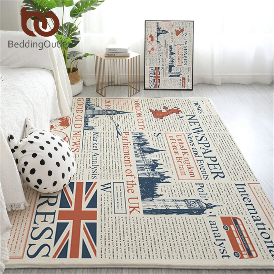 BeddingOutlet Newspaper Large Carpet for Living Room UK London Floor Mat Magazine Decorative Rugs News Letters Classic Tapis | Дом и сад