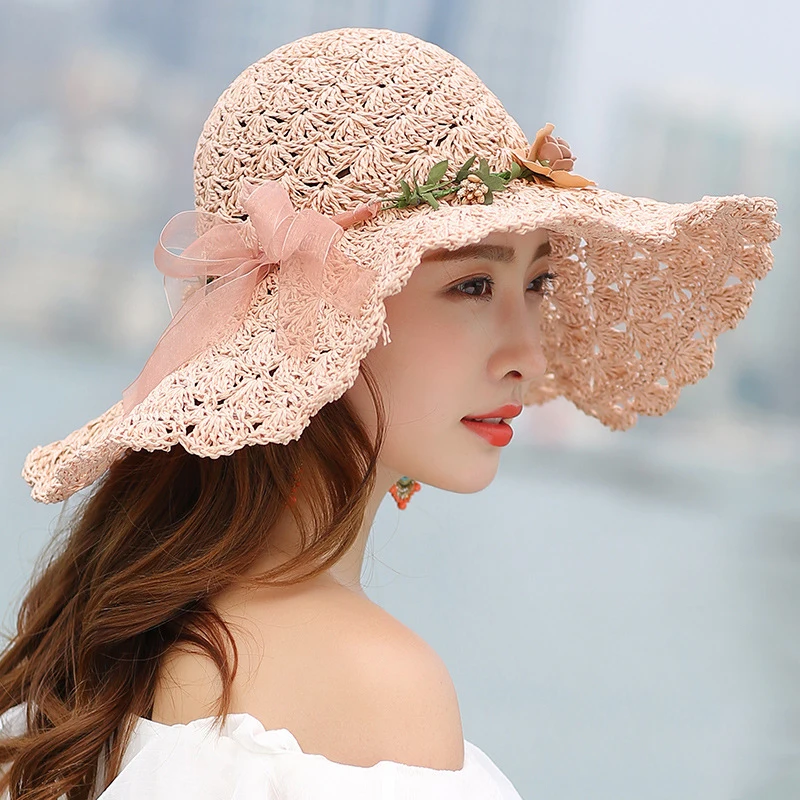 Женская соломенная шляпа с широкими полями летняя пляжная в Корейском стиле