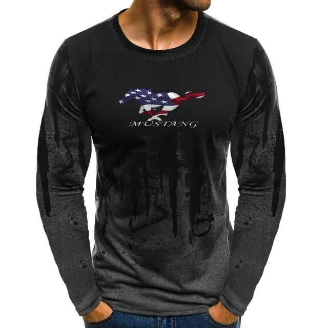 Футболка с принтом американского флага Mustang Мужская Осенняя Новая Модная