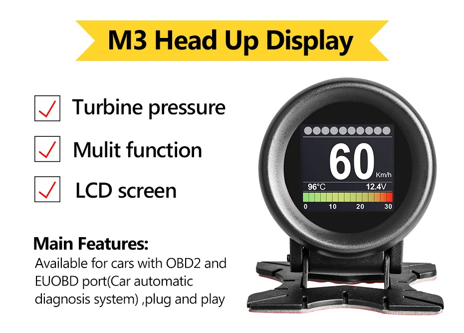 MR CARTOOL M3 автомобильный OBD2 HUD Дисплей gps Спидометр превышение Предупреждение датчик температуры воды масла цифровой OBD2 диагностический инструмент