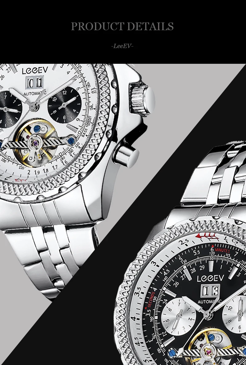 LeeEV для мужчин s часы Роскошные автоматические механические Tourbillon часы Бизнес наручные часы для мужчин