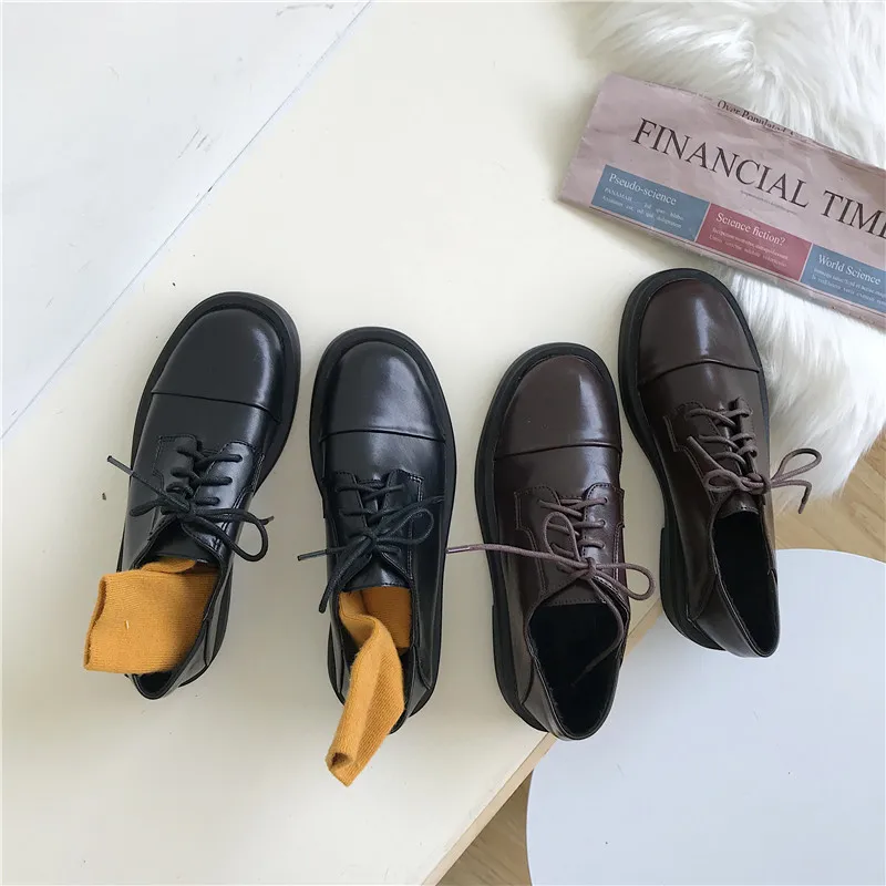 Boussac/женские туфли оксфорды на шнуровке в британском стиле однотонные платформе