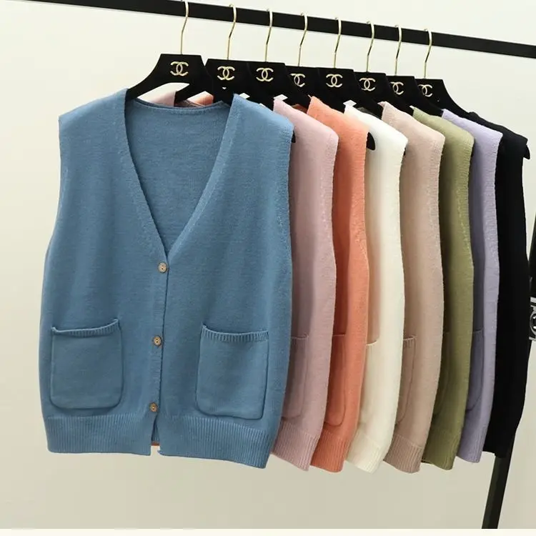 Женский короткий вязаный жилет свободный однобортный Кардиган без рукавов