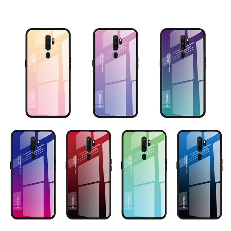 Чехол из закаленного стекла для Oppo A9 2020 A5 цветной градиентный телефонный чехол A11x