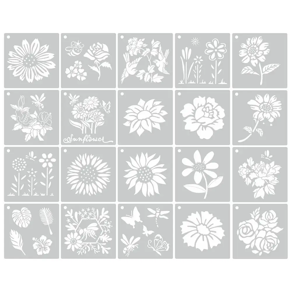 

Suower Stencils Butterfly Flower Drawing Themed Stencils 20 Pieces Template Reusable Painting Stencil For Paint Craft Wall