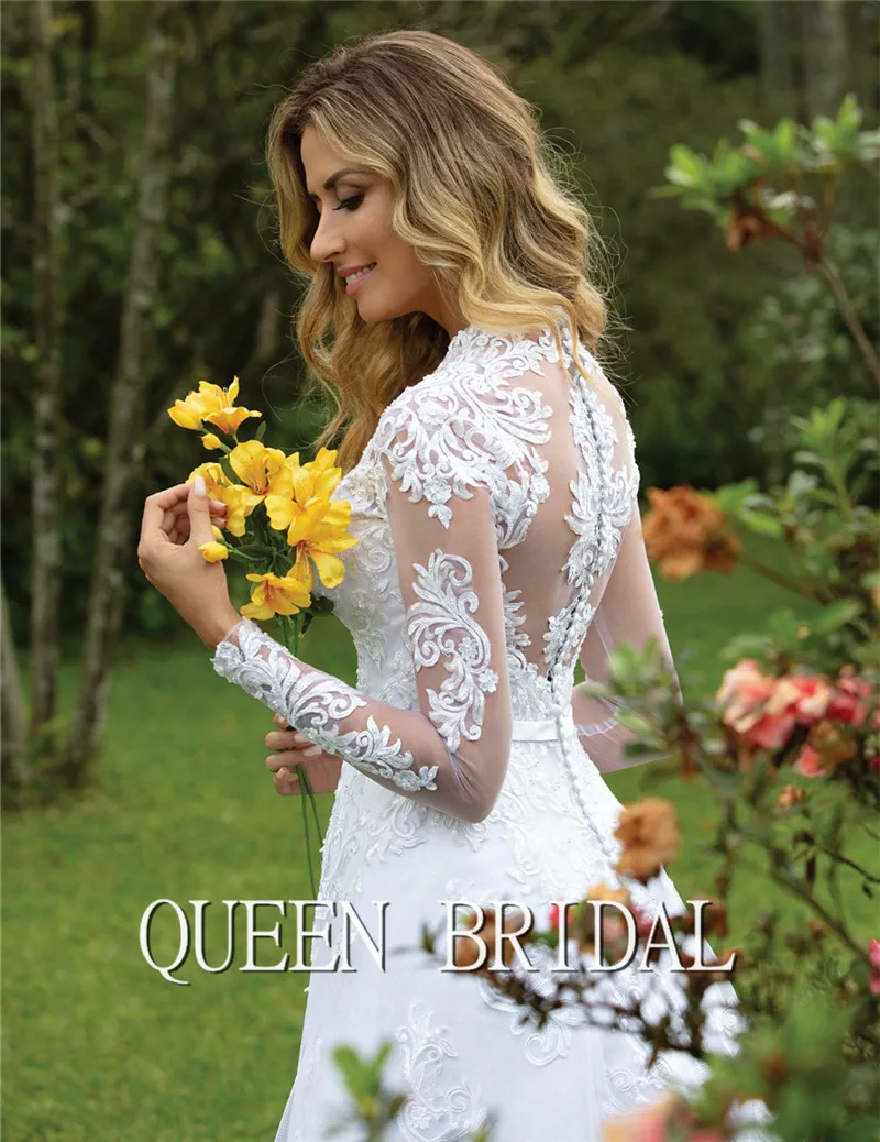 Customize 2021 New Design Wedding Dresses A-line Long Sleevee Tulle Appliques Lace Elegant Formal Gowns CO07 | Свадьбы и торжества