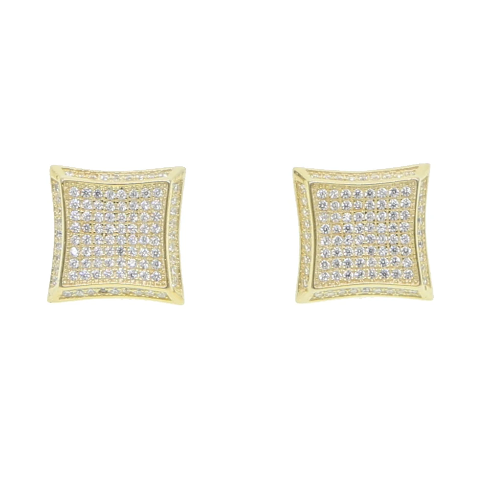 Модные мужские и женские квадратные серьги гвоздики в стиле хип хоп золотые с