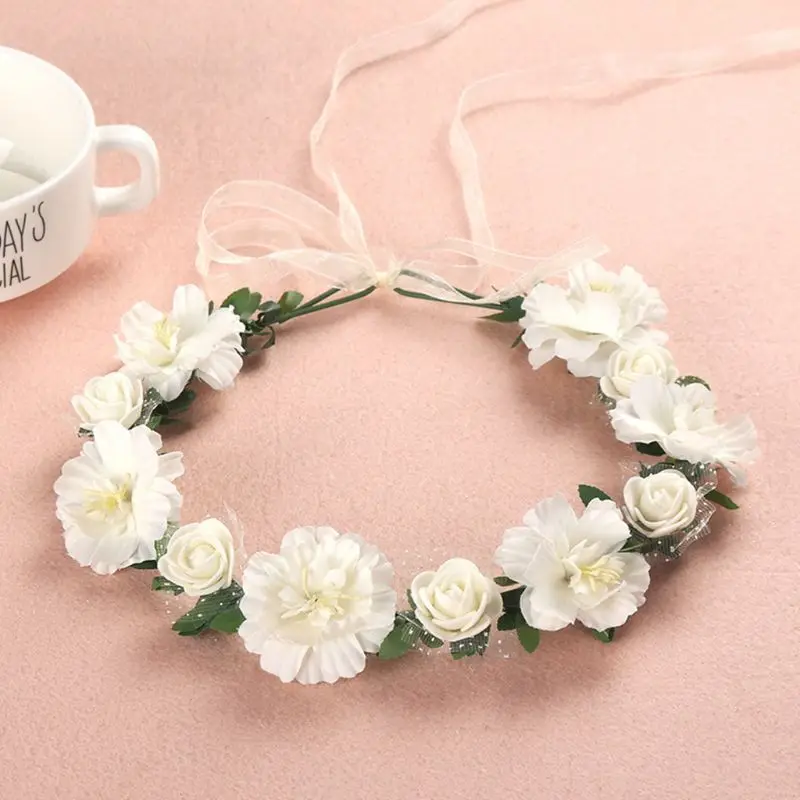 

Girls Rim On The Head Faux Rose Flower Headband Flower Female Bridal Wedding Gradient Colored Wreath Crown Mesh Headpiece